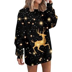 Weihnachtspullover Damen Lustig Xmas Print Pulloverkleid Rundhals Weihnachtsmotiv Pullover Kleid Mini Kleid Partykleid Rudolph Santa Claus Muster Druck Langarm Christmas Sweater Weihnachtspulli von Briskorry