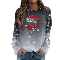 Weihnachtsshirt Damen Langarm Lustig,Rundhals Sweatshirt T-Shirt Weihnachtsmotiv Oberteile Bedruckte Hemd Bluse Tunika Tops Lang Pullover Langarmshirts Bluse Tshirts Weihnachtsbluse (b-Grey, L) von Briskorry