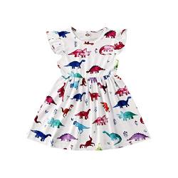 Baby Mädchen Kleid, Kleinkind Baby Kinder Mädchen Dinosaurier Kleid Cartoon Tier gedruckt Rüschen Ärmel Knielang A-Linie Kleid Sommer Outfits (Weiß, 2-3 Jahre) von BriskyM