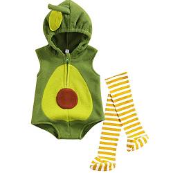 BriskyM Kleinkind Baby Halloween Avocado Kostüm Warmer Winter Jungen Mädchen Langarm Kapuzen Fleece Strampler Overall Outfits (6-12 Months, Grüner ärmelloser Strampler + Socke) von BriskyM