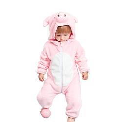 BriskyM Neugeborenes Baby Cartoon Overall Fleece Langarm Tier Mit Kapuze Reißverschluss Lange Hose Strampler Halloween Kleidung (0-6 Months, Schwein) von BriskyM