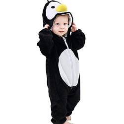 BriskyM Neugeborenes Baby Cartoon Overall Fleece Langarm Tier Mit Kapuze Reißverschluss Lange Hose Strampler Halloween Kleidung (12-18 Months, Pinguin) von BriskyM