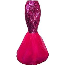 Damen Meerjungfrau Rock Maxirock Pailletten Meerjungfrau Schwanz Kostüm Karneval Fasching Party Kleid (Rose, L) von BriskyM