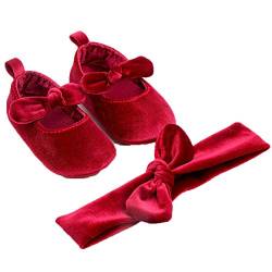 Säuglingsbaby-Prinzessin Velvet Soft Prewalker Crib Ballet Shoes + Stirnband (0-6 Months, rot) von BriskyM