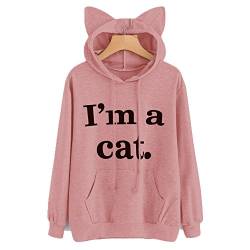 Womens I Am A Cat Hoodie Langarm Katze Ohr Haustier Pullover Pullover Pullover Top (Rosa, S) von BriskyM