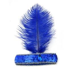 Bristlegrass 1920er Jahre Great Gatsby Accessoires für Frauen Flapper-Stirnband Pailletten Feder Kopfschmuck Stirnband Retro Party Dekor Haarschmuck für Frauen (blau) von Bristlegrass