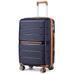 British Traveller Reisekoffer Handgepäck Koffer Trolleys Handgepäck Hartschalenkoffer 100% PP Handgepäck Koffer mit 8 Spinnerräder Rollkoffer 55 * 37 * 22cm Suitcase TSA-Schloss Neu Dunkelblau von British Traveller