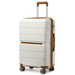 British Traveller Reisekoffer Mittelgroß Koffer Trolleys Mittelgroß Hartschalenkoffer 100% PP Handgepäck Koffer mit 8 Spinnerräder Rollkoffer 66 * 44 * 28.5cm Suitcase TSA-Schloss Neu Beige von British Traveller