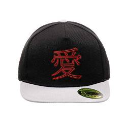 BroiderStudio Love Japan Jeroglif Schwarz/Grau Hut Flacher Gipfel Verstellbar Snapback Unisex Original Bestickte Urban Logo Mütze von BroiderStudio