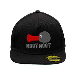 BroiderStudio Noot Noot Pingu Schwarz Hut Flacher Gipfel Verstellbar Snapback Unisex Original Bestickte Urban Logo Mütze von BroiderStudio