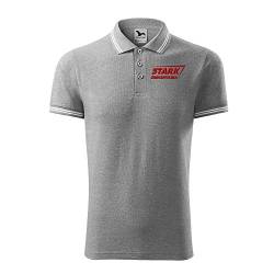 BroiderStudio Stark Industries Iron Man Super Hero Dunkelgrau Gesticktes Ursprünglich Entwurf Emblem Polo Hemd Prämie Klasse Männer Size M von BroiderStudio