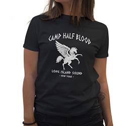 Camp Half-Blood Percy Jackson Inspired PJO Heroes of Olympus Damen Schwarz T-Shirt Size L von BroiderStudio