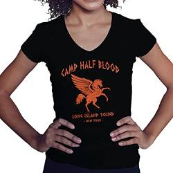 Camp Half-Blood Percy Jackson Inspired PJO Heroes of Olympus Damen V-Ausschnitt Schwarz T-Shirt Size S von BroiderStudio