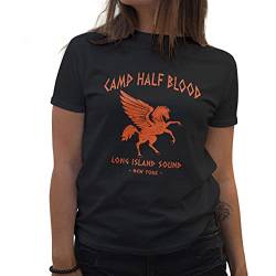 Camp Half-Blood Percy Jackson Inspired PJO Heroes of Olympus Orange Damen Schwarz T-Shirt Size S von BroiderStudio