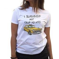 I Survived My Trip to NYC New York Yellow Taxi Meme Damen Weißes T-Shirt Size M von BroiderStudio