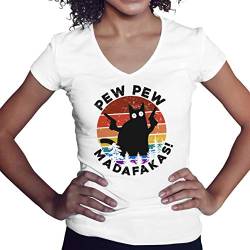 Pew Pew Madafakas Damen V-Ausschnitt weißes T-Shirt Size S von BroiderStudio