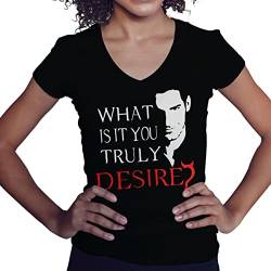 What is It You Truly Desire Lucifer Morningstar Damen V-Ausschnitt Schwarz T-Shirt Size M von BroiderStudio