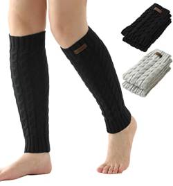 Beinstulpen für Damen - Zopfstrick-Beinstulpen - gestrickte Stiefelstulpen - Winterstiefelmanschetten für Damen - warme Wadenbeinstulpen, schwarz, grau, Einheitsgröße von Brook + Bay