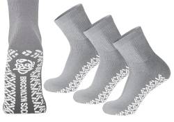 Rutschfeste Diabetiker-Socken aus Baumwolle mit nicht bindendem Oberteil, Grau - 3 Paar, Large von Brooklyn Socks