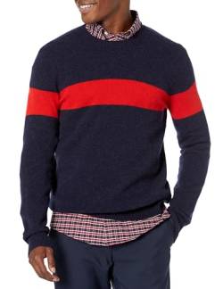 Brooks Brothers Herren Englisch Lammwolle Brust Streifen Pullover, Marineblau/Rot gestreift, Mittel von Brooks Brothers