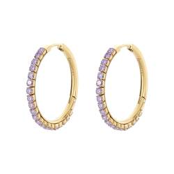 Brosway Desideri women's golden hoop earrings in steel with purple zircons BEIE024 von Brosway
