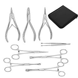 8-teiliges Professionelles Edelstahl-Körper-Piercing-Instrumente-Kit, Werkzeuge, Körperkunst, Edelstahl-Piercing-Zangen-Set, Ohr, Nase, Lippe, Nabel, Zunge, Septum, Pinzette, Piercing-Werkzeug von Brrnoo