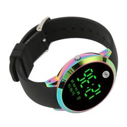 Brrnoo Ultradünne Herren-Digitaluhr, Hintergrundbeleuchtete Alarm-Sportuhr, Wasserdicht Zum Schwimmen (Farbiger schwarzer Muschelgürtel) von Brrnoo