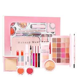 Make-up-Set Lidschatten-Palette, 14-teiliges Make-up-Geschenkset, 20 Farben, Lidschatten, Lippenstift, Rouge, Augenbrauenstift, Komplettes Kosmetikset, Geschenkset für Frauen, von Brrnoo