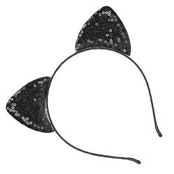 Pailletten-Katzenohren-Stirnband, Glänzende Haarreifen für Frauen, Kätzchen-Haarschmuck mit Wendbarem Design für den Alltag, Partys und Mehr (BLACK) von Brrnoo