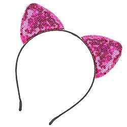 Pailletten-Katzenohren-Stirnband, Glänzende Haarreifen für Frauen, Kätzchen-Haarschmuck mit Wendbarem Design für den Alltag, Partys und Mehr (Rosenrot) von Brrnoo