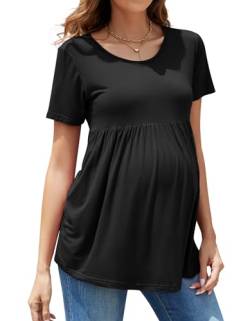 Brynmama Damen Mutterschaft Tops Kurzarm T-Shirt Sommer Lässige Schößchen Schwangerschaft Bluse Shirts von Brynmama