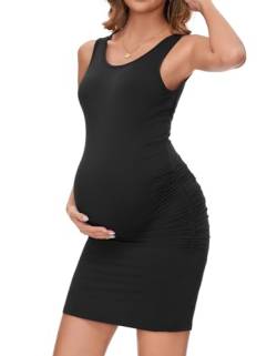 Brynmama Damen Umstands Bodycon Midi-Kleid Rundhals ärmellos lässiges Sommer Tank Top Kleid von Brynmama