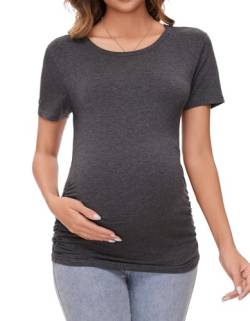 Brynmama Damen Umstandstop Umstandsmode Kurzarm Schwangerschaft Tops Geraffte Umstandsshirt Sommer Umstandskleid T-Shirt von Brynmama