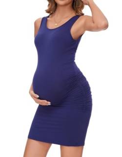 Brynmama Damen Umstandskleid ärmelloses Bodycon Tank Bleistiftkleid gerafft Schwangerschaftskleidung von Brynmama