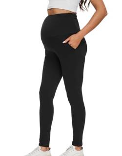 Brynmama Umstandshose für Damen schmale gerade Schwarze Hose mit verstellbarem elastischem Bund von Brynmama