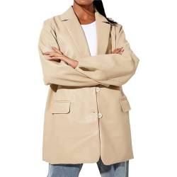 Bsdsl Leder-Blazer Damen-Lederjacke Schwarzer Leder-Blazer Damen Leder & Kunstleder Jacken & Mäntel Damen-Jacke (Color : Beige, Size : L) von Bsdsl