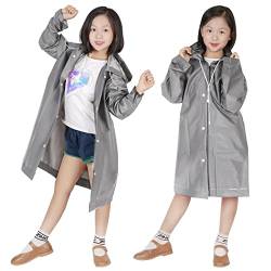 2 Stück Regenponcho,Regenmantel Wasserdicht Atmungsaktiv,EVA Regenmantel Mit Kapuze,Regenmantel Durchsichtiger Regenponcho Für Damen Herren Kinder,Wiederverwendbar Regenjacke (Kinder-Grau) von Bseical