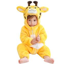 Baby Overall Winter,Kinder Tier Pyjamas Mit Kapuze,Baby Onesie,Flanell Strampler Unisex Baby,Karikatur Tier Jumpsuit,Dinosaurier Giraffe Bär Süß Strampler,Karneval Cosplay Kostüm (100cm, Gelb) von Bseical