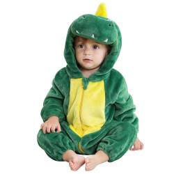 Baby Overall Winter,Kinder Tier Pyjamas Mit Kapuze,Baby Onesie,Flanell Strampler Unisex Baby,Karikatur Tier Jumpsuit,Dinosaurier Giraffe Bär Süß Strampler,Karneval Cosplay Kostüm (100cm, Grün) von Bseical