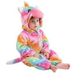 Baby Overall Winter,Kinder Tier Pyjamas Mit Kapuze,Baby Onesie,Flanell Strampler Unisex Baby,Karikatur Tier Jumpsuit,Dinosaurier Giraffe Bär Süß Strampler,Karneval Cosplay Kostüm (120cm, Regenbogen) von Bseical