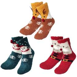 Bseical 3 Paar Weihnachtssocken Für Frauen,Kuschelsocken Damen Weihnachtssocken,Flauschige Wintersocken,Weihnachtsstrumpf Personalisiert,Flauschig Warm Socken Wintersocken,Weihnachten Geschenk (B) von Bseical