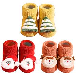 Rasselsocken Baby Weihnachten, Weihnachtssocken Baby Antirutsch, Socken Weihnachten Kinder, Weihnachtssocken Baumwolle Neugeboren Unisex Junge Mädchen Flauschig Kuschelig Funny Socks (A, 0-6 Monate) von Bseical