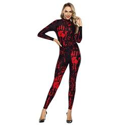 Skelett Halloween Kostüm, Halloween Kostüm Damen 3D Skelett & Rose, Kostüm Skelett Halloween, Karneval Kostüm Damen, Frauen Sexy Overall Langarm Ganzkörperanzug Schädel Jacke Horror Jumpsuit Bodysuit von Bseical