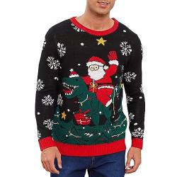 Weihnachtspullover Herren Lustig Hässliche, Ugly Christmas Sweater, Xmas Strick Pullover, Hässliche Weihnachtspullover Herren Dino Und Weihnachtsmann Sweatshirt Oversized Lange Ärmel (XL, A) von Bseical