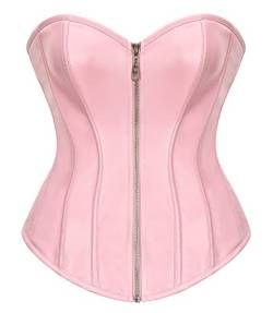 BSLINGERIE® Damen Korsett aus Kunstleder mit Reißverschluss vorne, rose, Large von Bslingerie