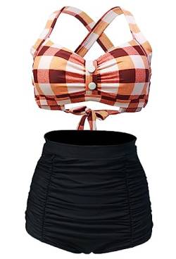 Bslingerie® Damen-Bikini, Neckholder, hohe Taille, 2-teiliges Set, Rot kariert, L von Bslingerie