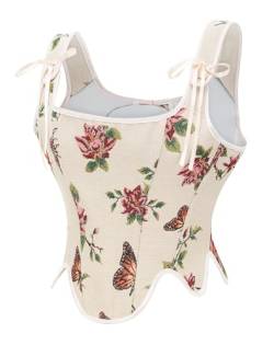 Bslingerie® Frauen Gothic Vintage viktorianischen Schmetterling Print Renaissance Saum Korsett Top, Beige Schmetterling, 36 von Bslingerie