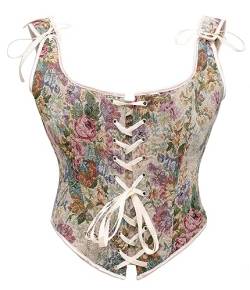 Bslingerie® Frauen Retro Vintage viktorianischen Tier Katze Druck Bustier Renaissance Crop Top Tank Top Korsett, Pfingstrose Floral, 36 von Bslingerie