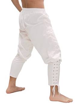 Bslingerie® Herren Mittelalterliche Renaissance-Hose mit elastischer Taille (Weiß, M) von Bslingerie