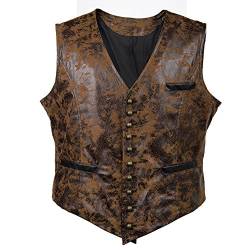 Bslingerie® Herren Steampunk Gothic Faux Leather Kostüm Korsett Weste (L, Braun) von Bslingerie